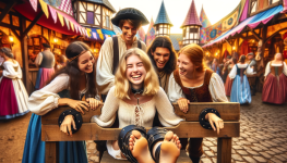 DALL·E 2024-01-17 14.07.44 - A cheerful scene at a Renaissance faire. An 18-year-old girl with...png