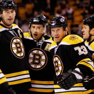 Bruins celebrate after scoring a goal