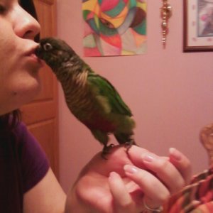 Me and my bird, she's a green cheek conure, her name is Kira.