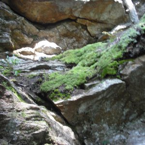 A partial view of the Devil's Oven in Devil's Hopyard. A very steep rock formation.