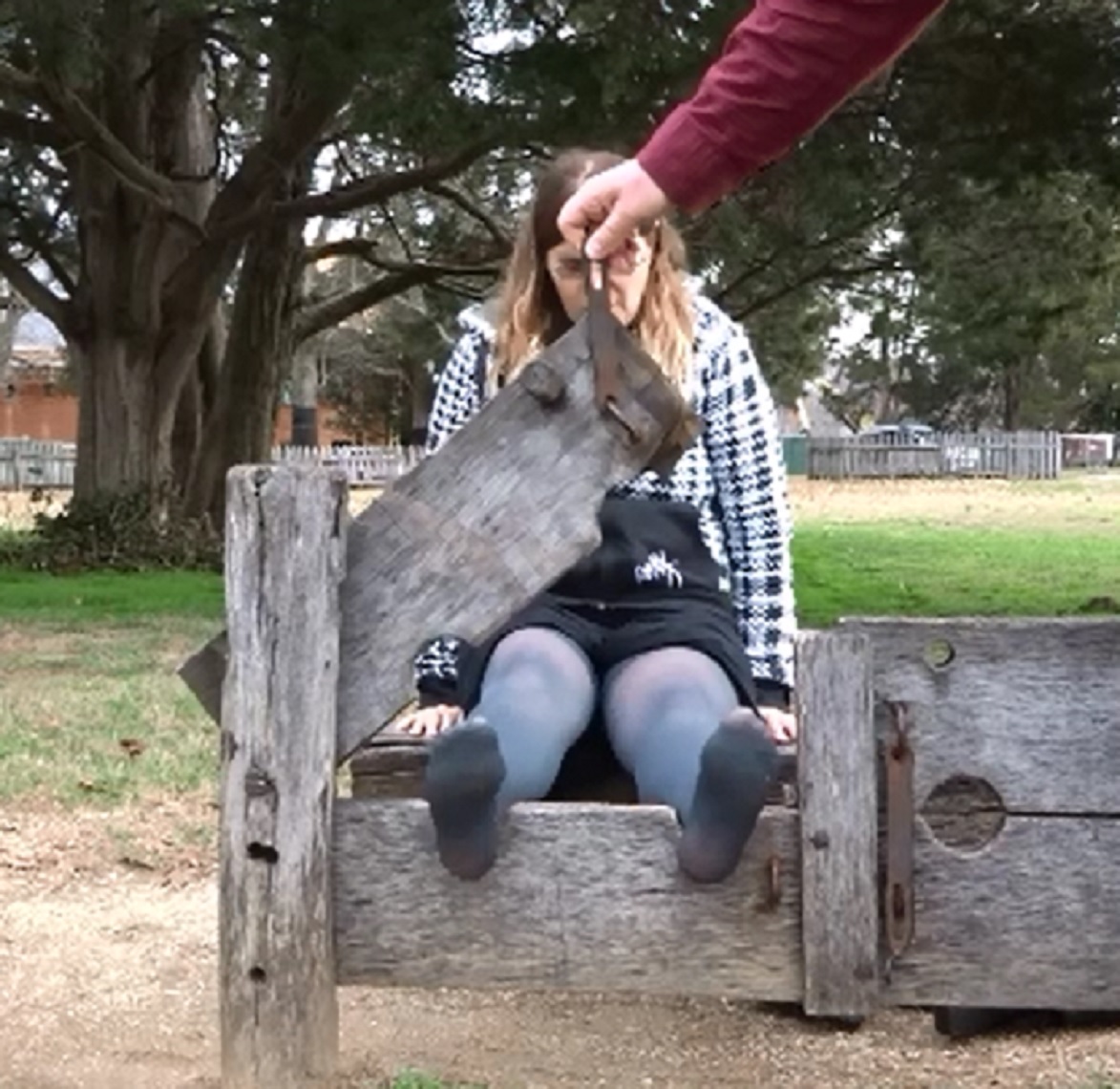 Going in to the stocks in grey tights