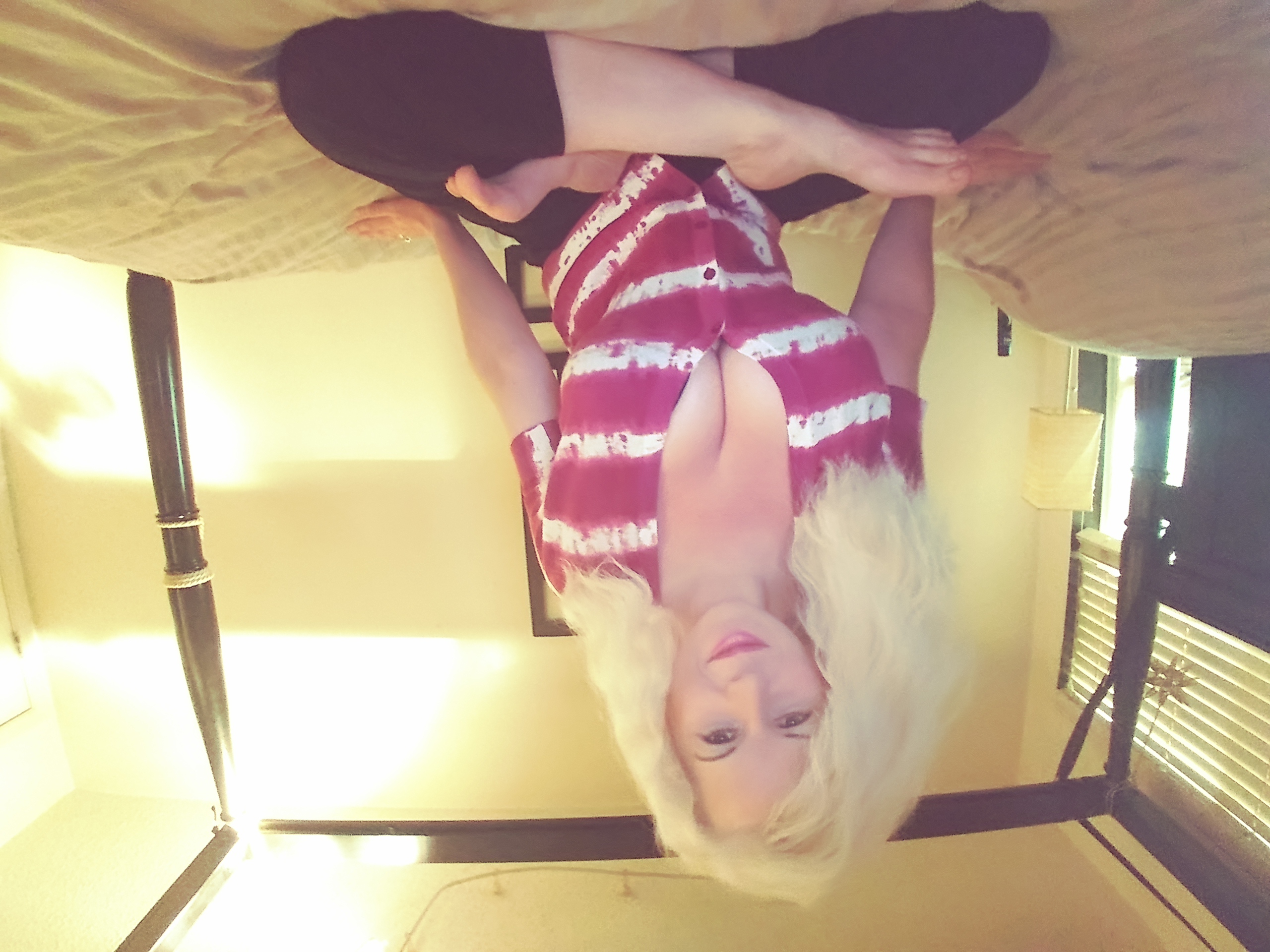 Idk why my pics are uploading like this but... Ah well lol. An upside down Lotus position works too LOL