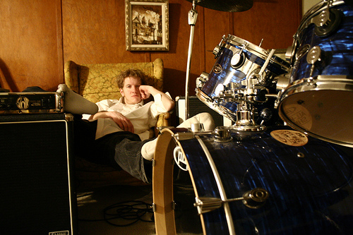 My bass amp to the left, my buddy's drumkit to the right, some douchebag in the center.