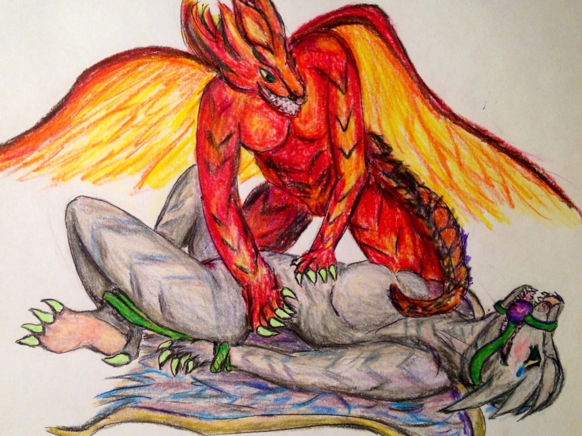 My personal Character (the white dragon) hogtied, ball-gagged, and being tickled by Kara (the Red Dragon) 
This is one of my favorite ways to be tickl