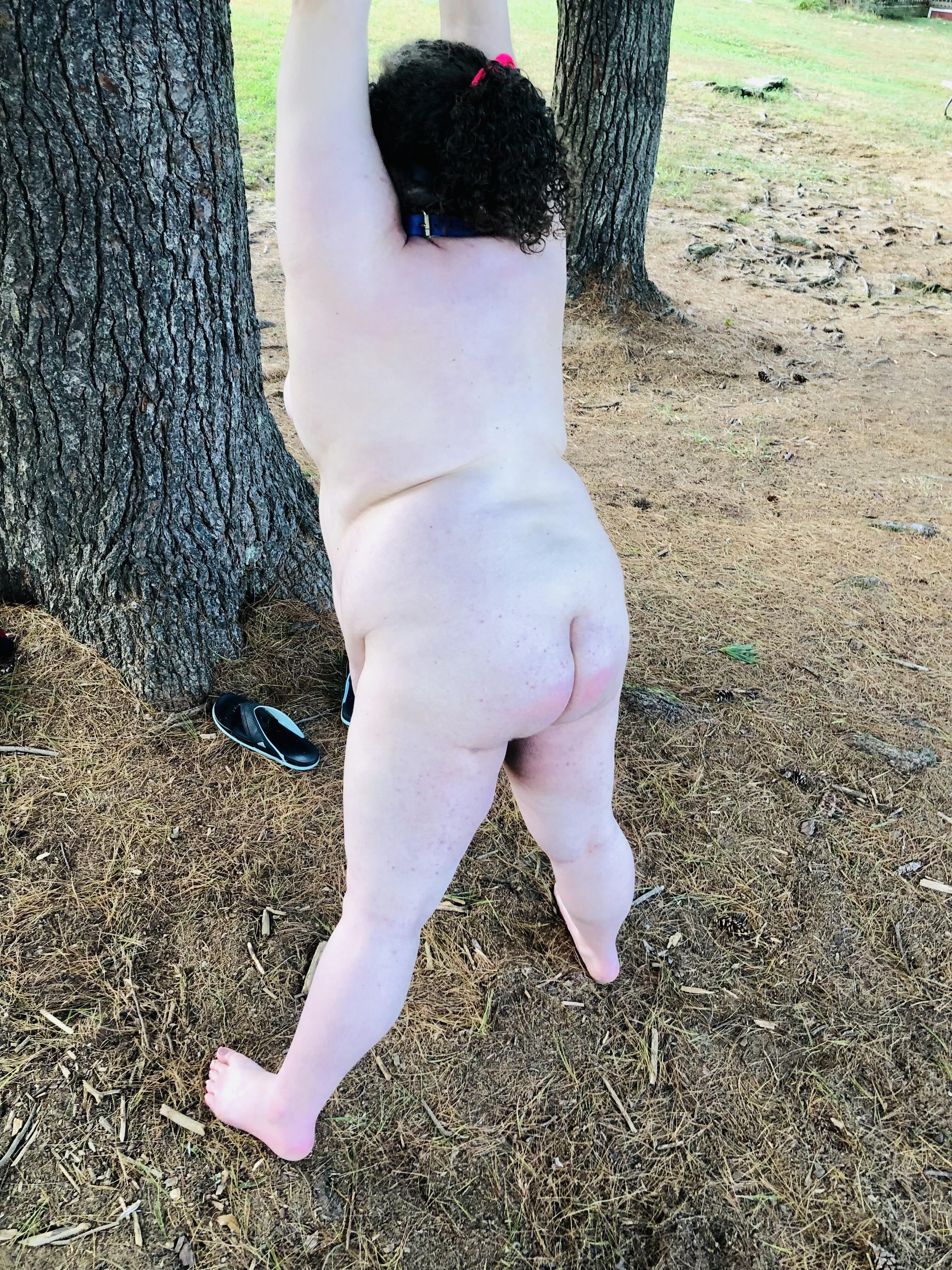 Outdoor tickle and impact play. Arms above my head tied to a branch. All of of my body exposed. Could hear the moans, giggles, and squeals echoed back