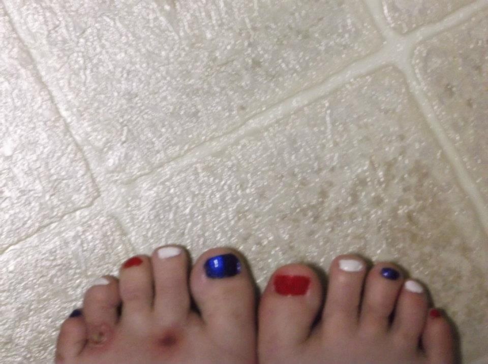 Patriotic toes (ignore the sores on my foot)
