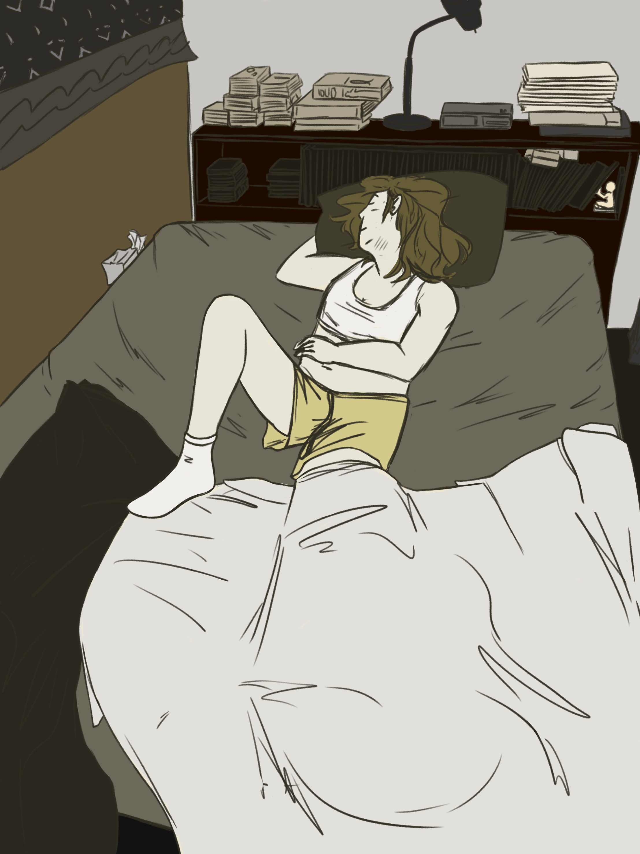 ylenol
Something I drew when I was feeling down. Laying in who I will call The 5cent King's bed.